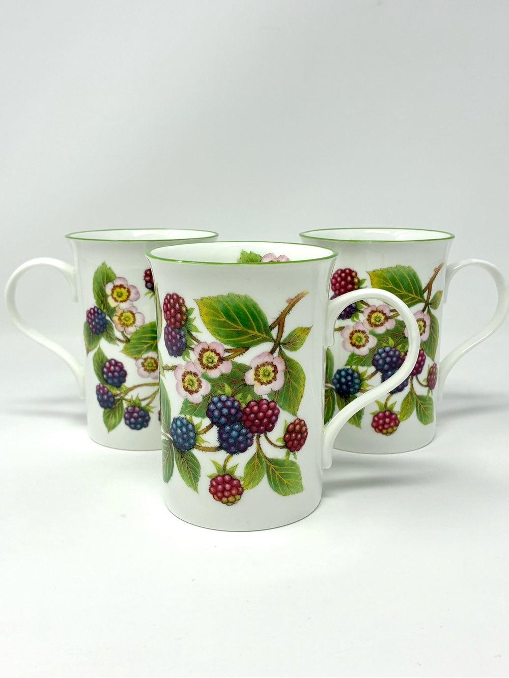 Crown Trent China Blackberry Bone China Mugs Staffordshire England Set Of 3 VTG